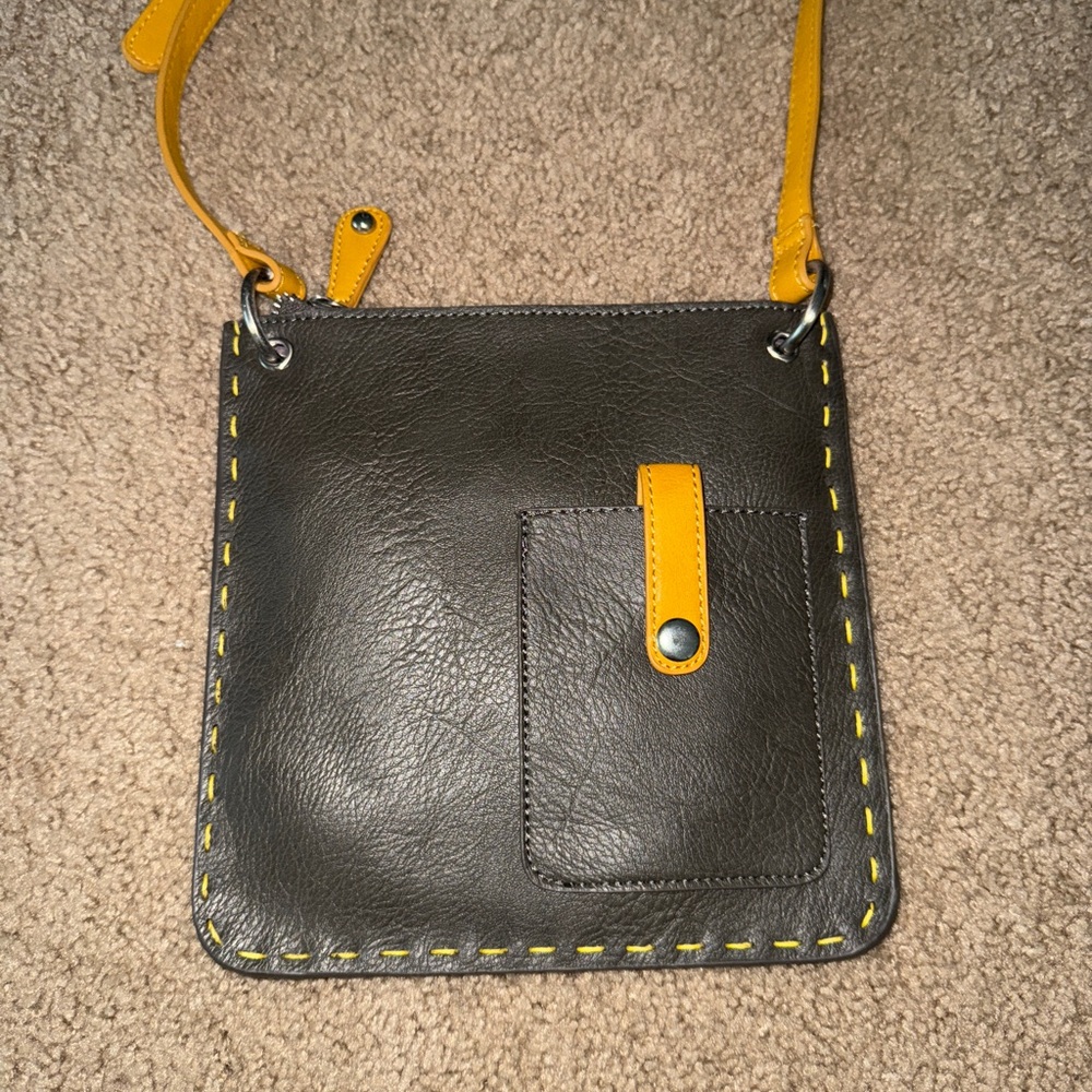 Black Leather Crossbody with Yellow Trim and Strap - Picture 2 of 5
